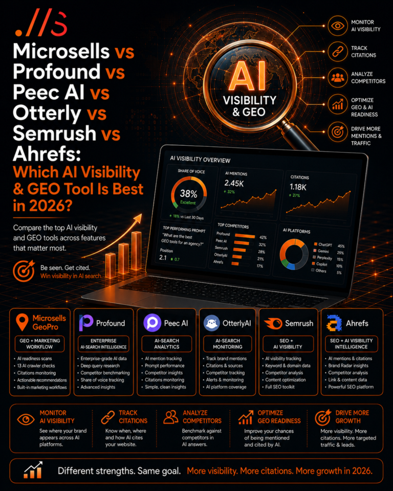 Microsells vs Profound vs Peec AI vs Otterly vs Semrush vs Ahrefs: Which AI Visibility & GEO Tool Is Best in 2026?