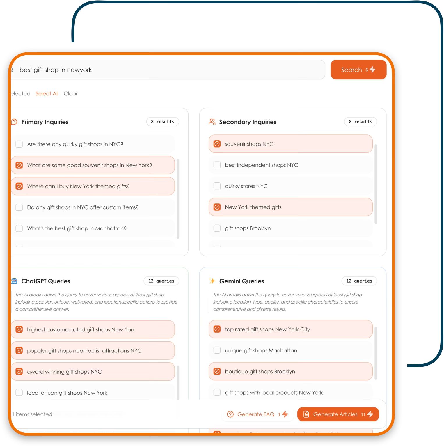 Dashboard showing trending AI search inquiries