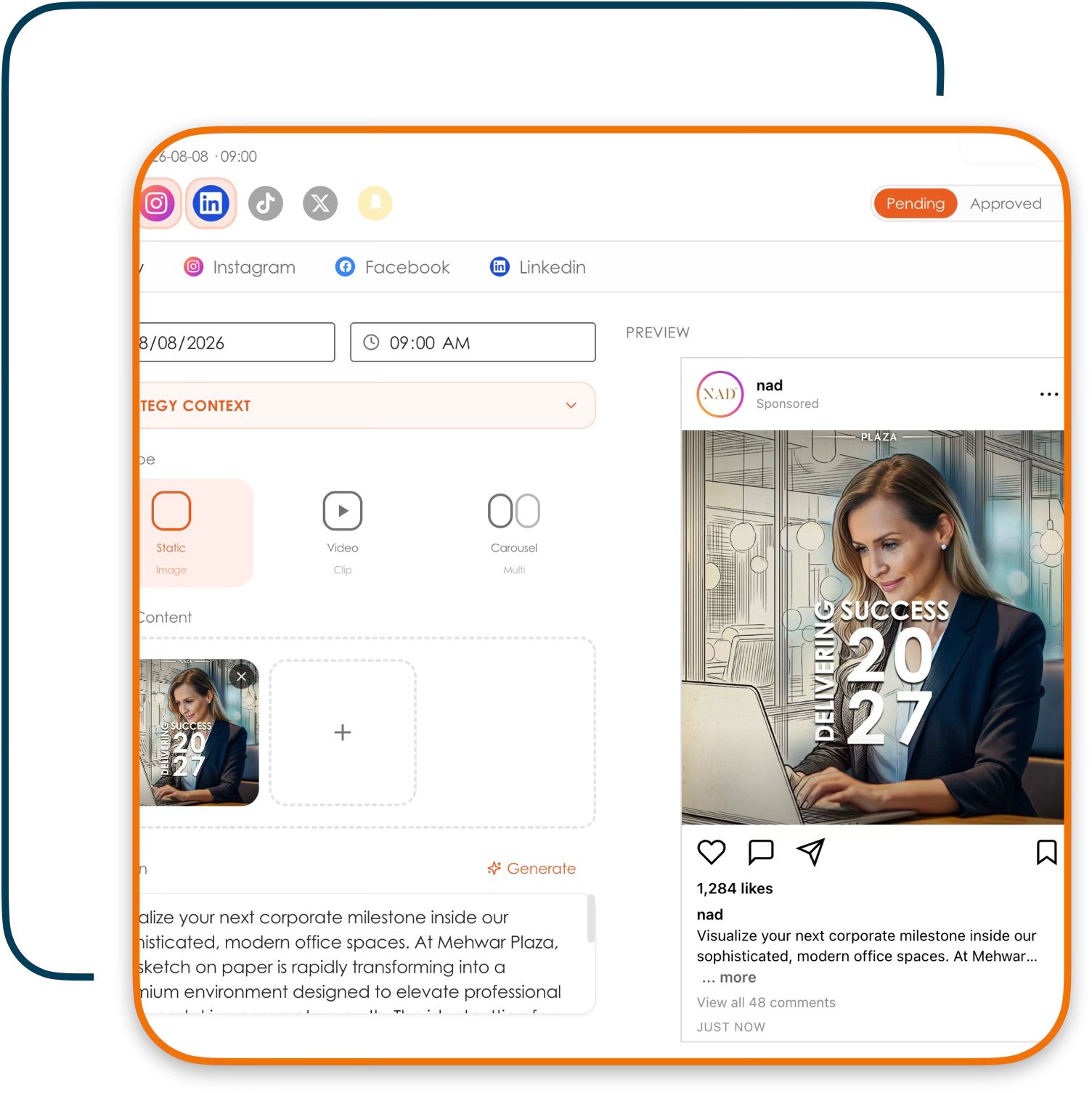 Social media post editor and calendar